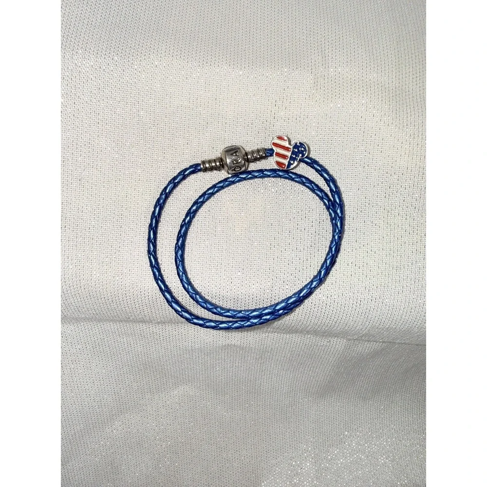 Disney Pandora Mickey Mouse Red White and Blue Charm Blue Bracelet